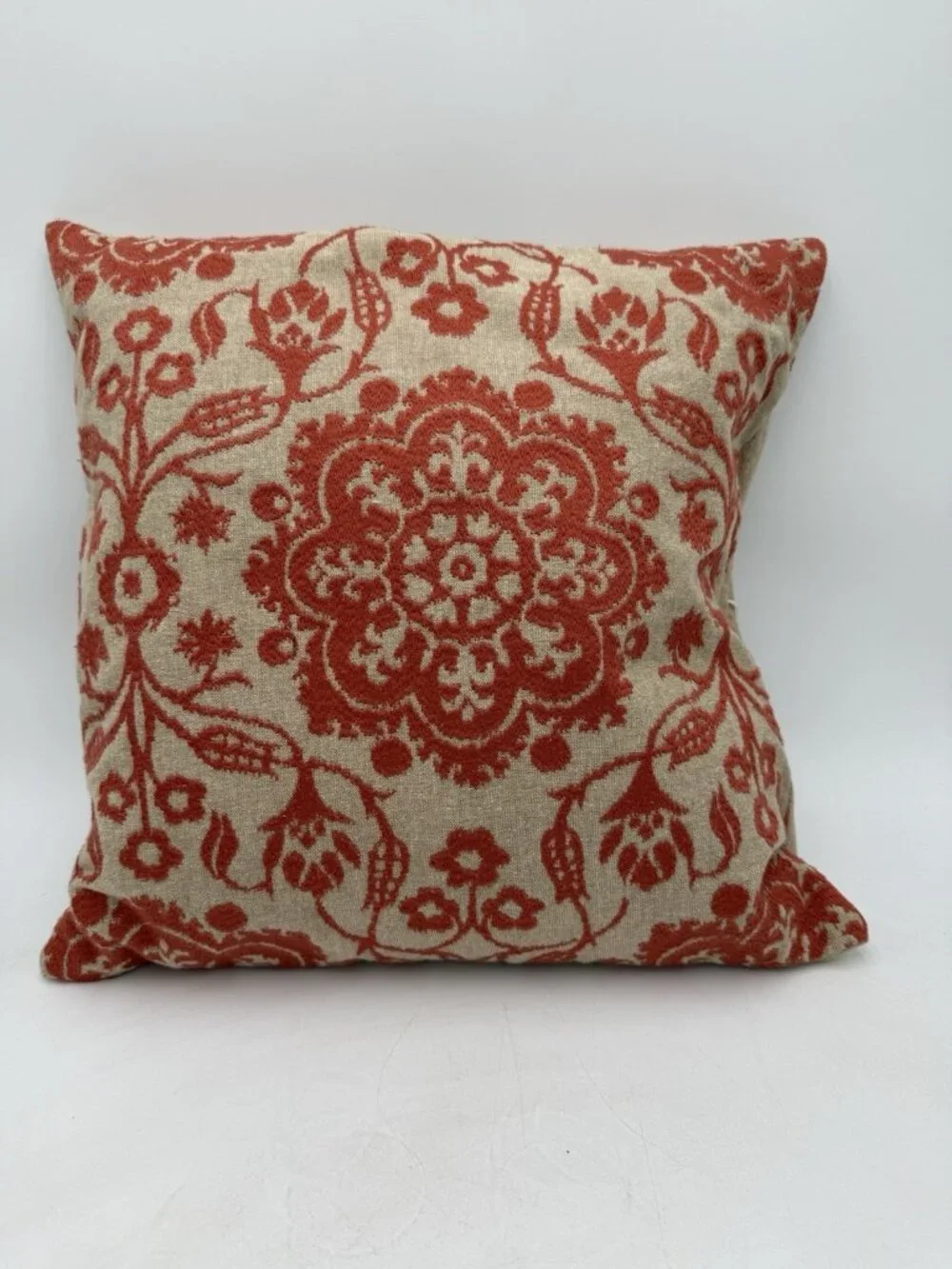 Pottery Barn 18 x 18 Woven Textured Pillow Covers Orange Tan Mandala Cotton